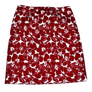 Talbots‎ Women's Size 14W Red White Hibiscus Floral A-Line Skirt Knee Length